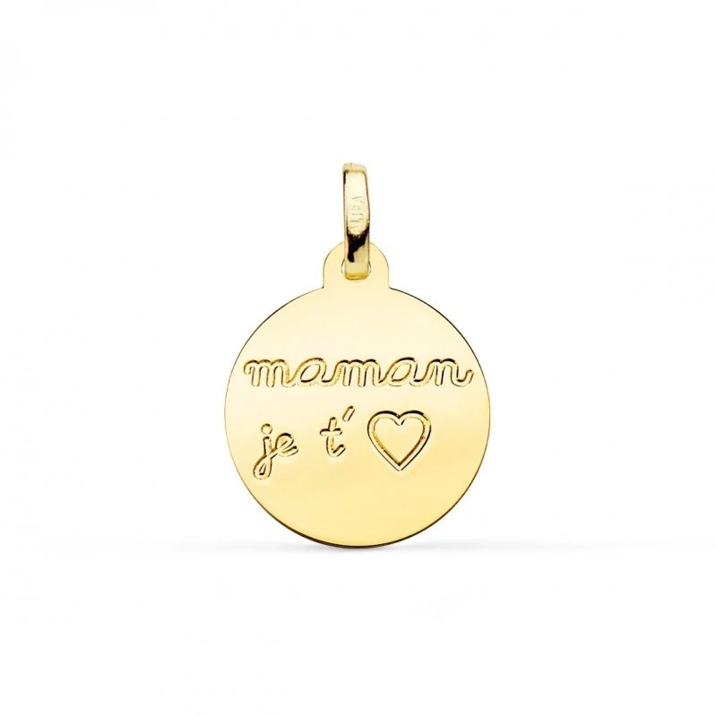 Colgante en Oro de 9k con 16 mm. con mensaje MAMA JE T´ más corazón