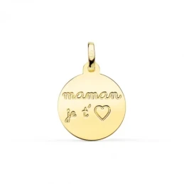 Colgante en Oro de 9k con 16 mm. con mensaje MAMA JE T´ más corazón.
