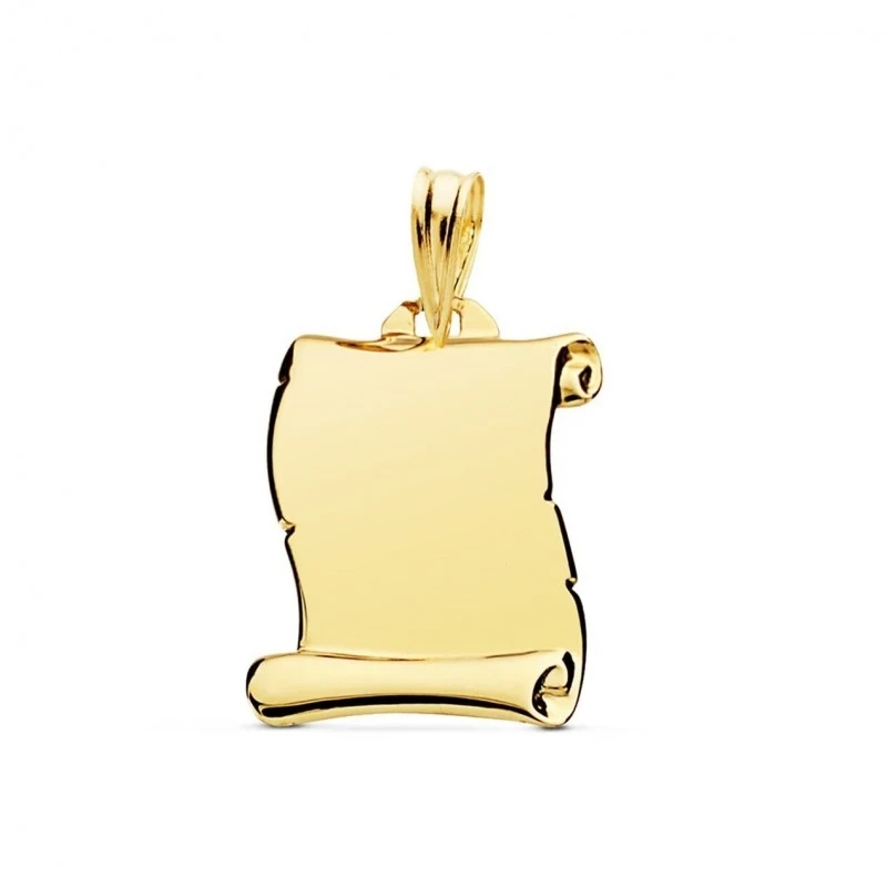 Pergamino Placa Colgante en Oro 9k de 18 mm. liso