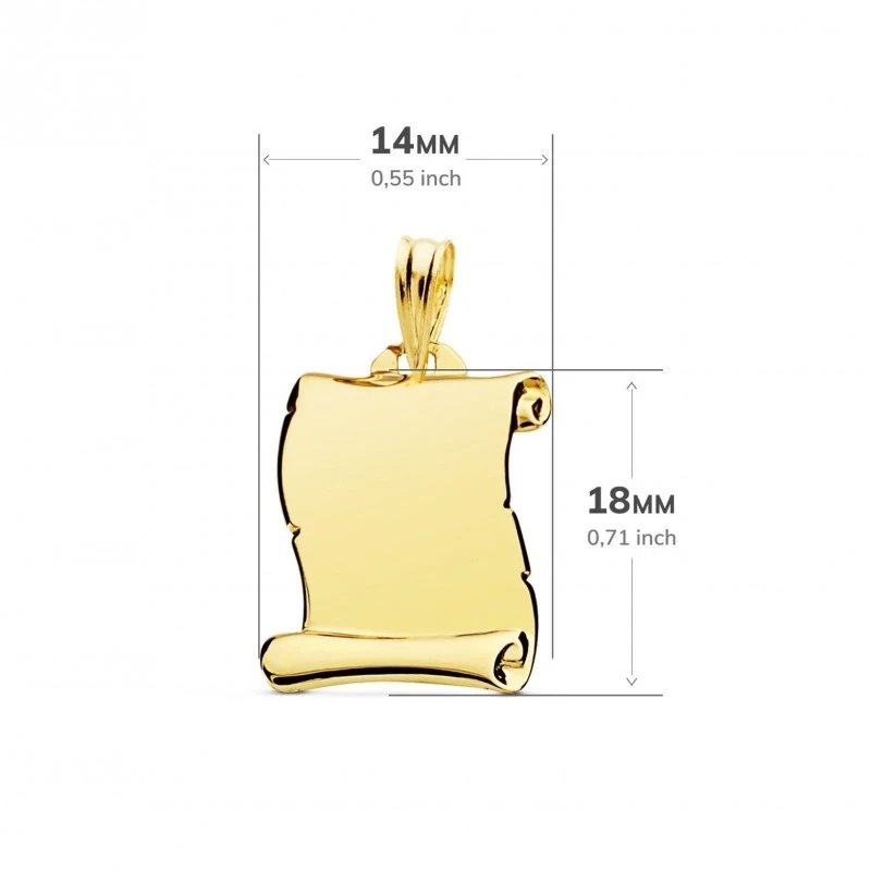 Pergamino Placa Colgante en Oro 9k de 18 mm. liso