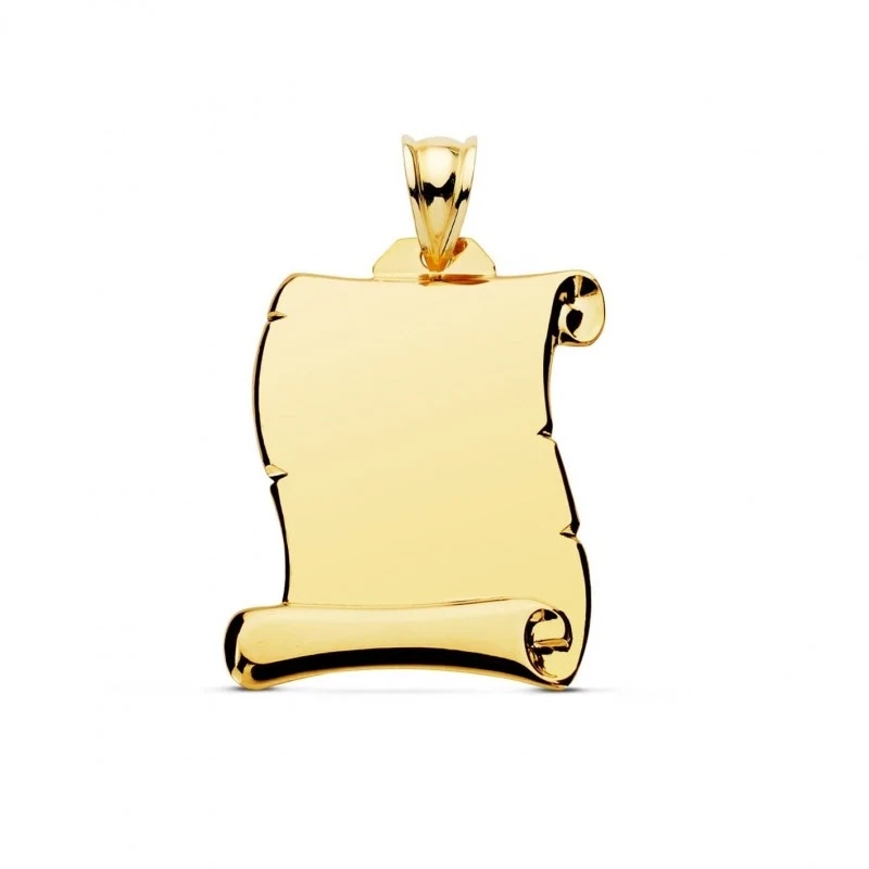 Pergamino Placa Colgante en Oro 9k de 28 mm. liso