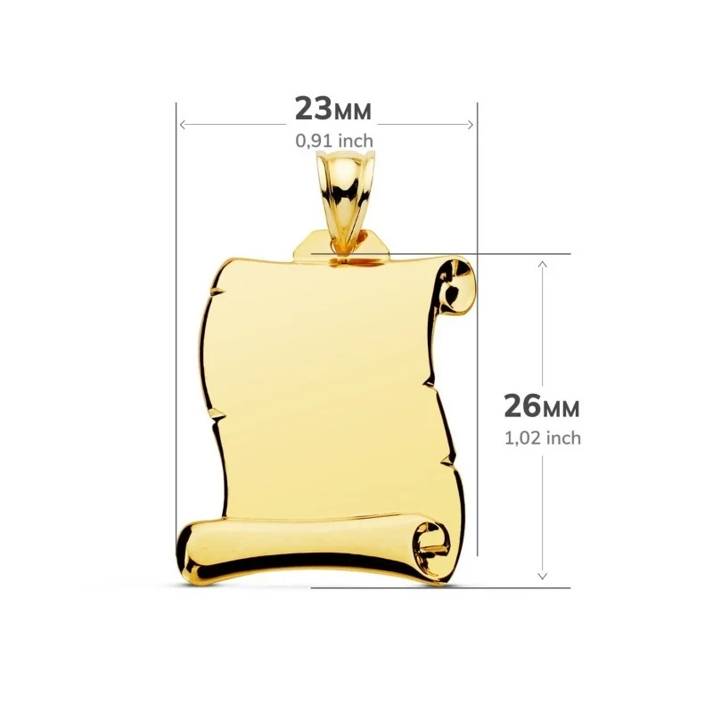 Pergamino Placa Colgante en Oro 9k de 28 mm. liso