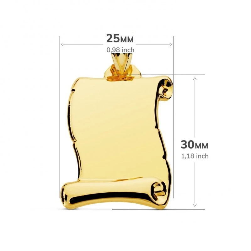 Pergamino Placa Colgante en Oro 9k de 30 mm. liso
