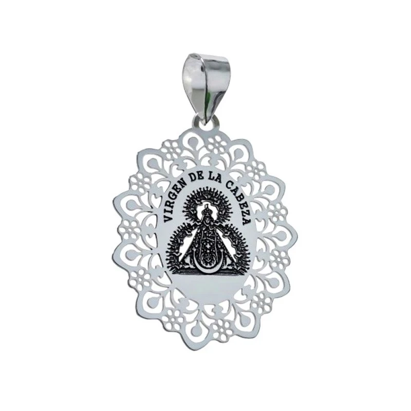Virgen de la Cabeza medalla Plata Ley 925m unisex 37 mm. cerco detall