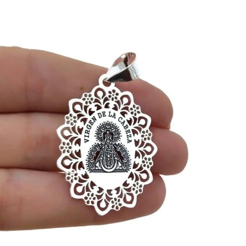 Virgen de la Cabeza medalla Plata Ley 925m unisex 37 mm. cerco detall