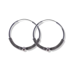 Aros Bali Pendientes Plata Ley 925m mujer 30 mm. detalles oxidados re