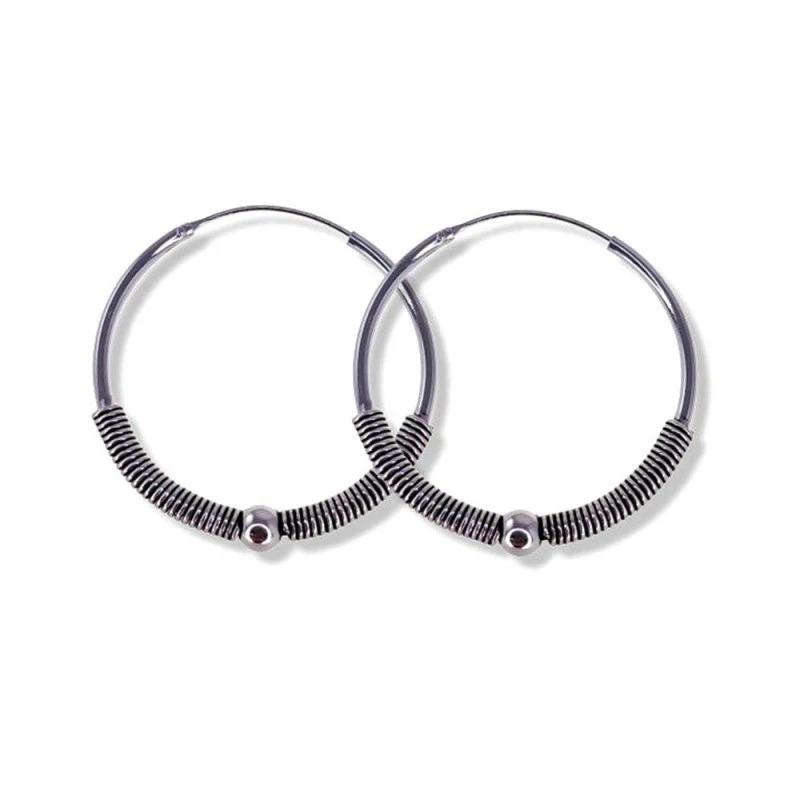 Aros Bali Pendientes Plata Ley 925m mujer 30 mm. detalles oxidados re