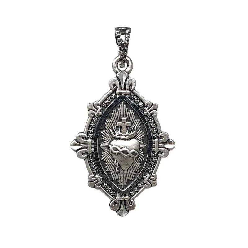 Medalla plata Ley 925m. maciza Corazón de Jesús 38mm. DETENTE unisex