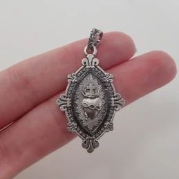 Medalla plata Ley 925m. maciza Corazón de Jesús 38mm. DETENTE unisex