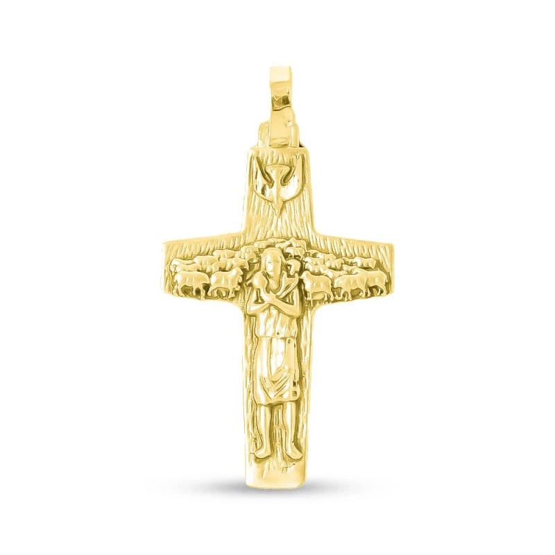 Cruz del Buen Pastor Colgante en Oro de 18k macizo de 37 mm. del Papa