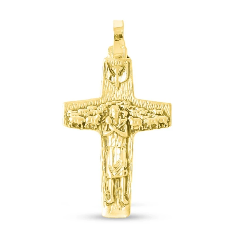 Cruz del Buen Pastor Colgante en Oro de 18k macizo de 48 mm. del Papa