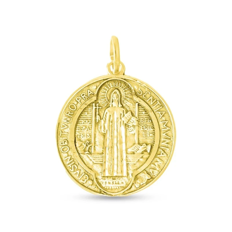 San Benito Escapulario Medalla en Oro de 18k maciza de 28 mm.