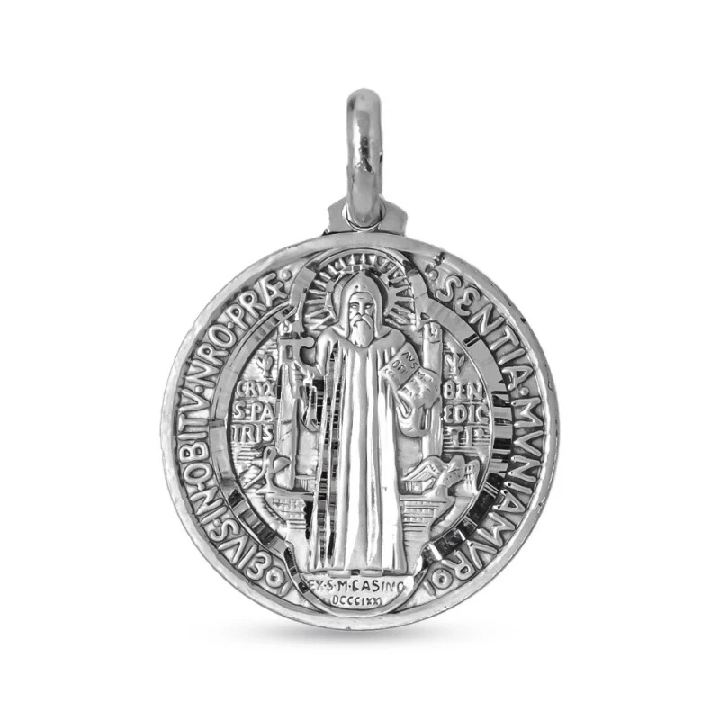 San Benito Escapulario Medalla en Plata de Ley 925m maciza de 30 mm.