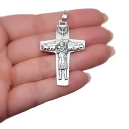 Cruz Buen Pastor Colgante Plata Ley 925m macizo 48 mm. Papa Francisco