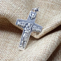 Cruz Buen Pastor Colgante Plata Ley 925m macizo 48 mm. Papa Francisco