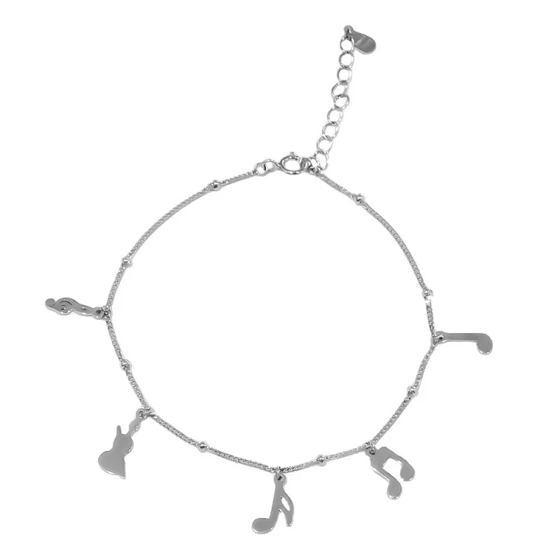 Pulsera Plata Ley 925m mujer 17 cm. notas musicales 10 mm. colgantes