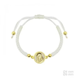 Pulsera Plata Ley 925m chapada oro macramé nácar detalle Virgen centr