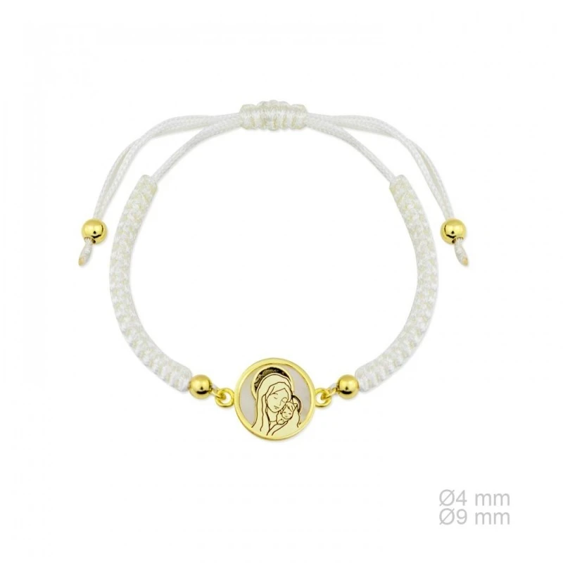 Pulsera Plata Ley 925m chapada oro macramé nácar detalle Virgen centr