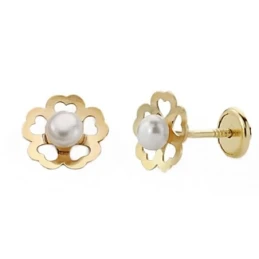 Pendientes oro 9k flor calada 7mm. centro perla [AA7203]