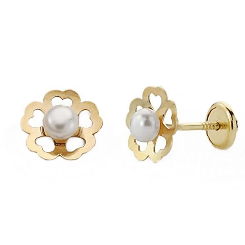 Pendientes oro 9k flor calada 7mm. centro perla [AA7203]