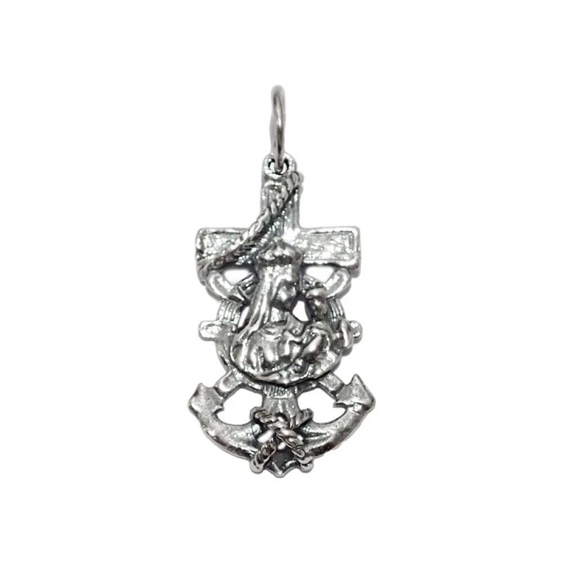 Cruz Marinera Virgen del Carmen Colgante Plata Ley 925m unisex 26 mm.