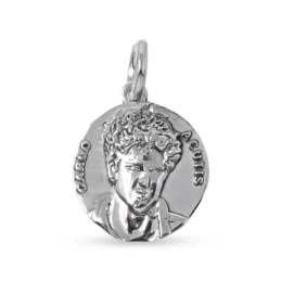 Beato Carlo Acutis Medalla en Plata de Ley 925m de 18 mm. brillo. Gra