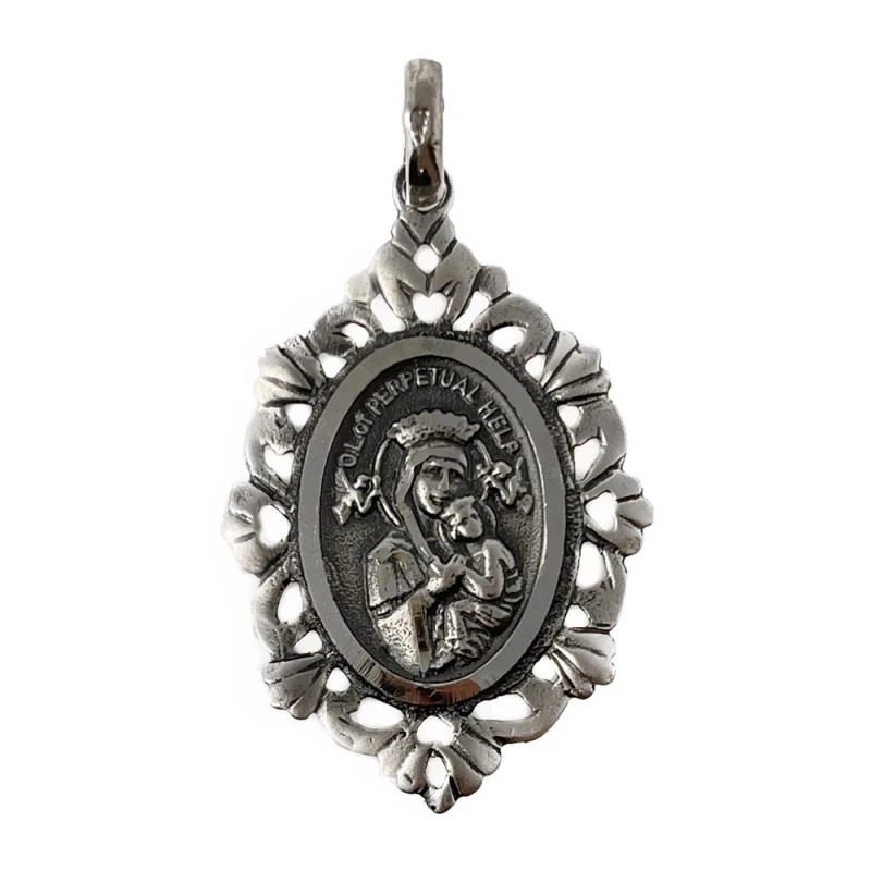 Virgen del Perpetuo Socorro Medalla Plata Ley 925m colgante 38 mm. ma