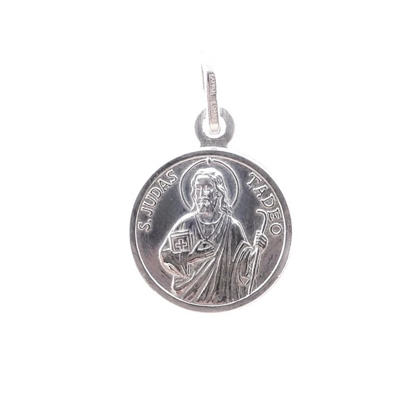 San Judas Tadeo medalla plata Ley 925m unisex 15 mm. bisel borde