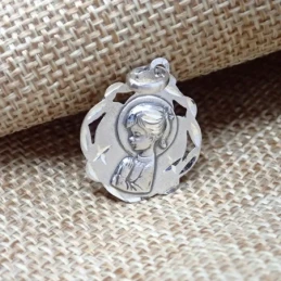 Virgen Niña Medalla en Plata de Ley 925m maciza para Primera Comunión