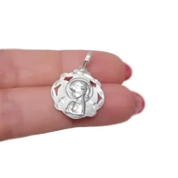 Virgen Niña Medalla en Plata de Ley 925m maciza para Primera Comunión