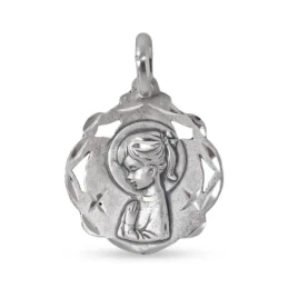 Virgen Niña Medalla en Plata de Ley 925m maciza para Primera Comunión