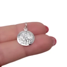 Virgen de Fátima Medalla en Plata de Ley 925m maciza de 15 mm. bisel