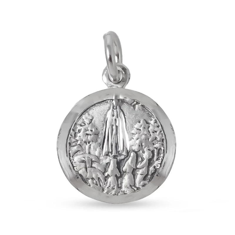 Virgen de Fátima Medalla en Plata de Ley 925m maciza de 15 mm. bisel