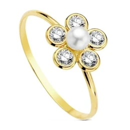 Sortija oro 18k flor piedra perla multipiedra [AB3325]