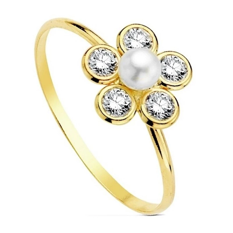 Sortija oro 18k flor piedra perla multipiedra [AB3325]
