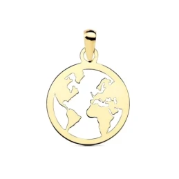 Colgante oro 18k mapamundi calado 15mm. liso mundo [AC0108]