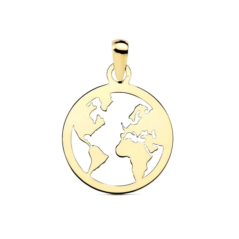 Colgante oro 18k mapamundi calado 15mm. liso mundo [AC0108]