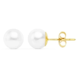 Pendientes oro 18k perlas cultivadas 8-8.5mm. cierre presión [AC0983]