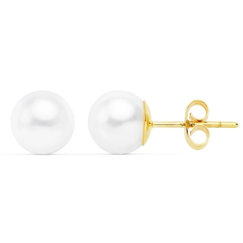 Pendientes oro 18k perlas cultivadas 8-8.5mm. cierre presión [AC0983]