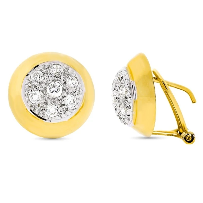 Pendientes oro bicolor 18k mujer 13mm. rodiados centro circonitas cie