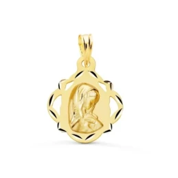 Virgen Niña medalla oro 18k Primera Comunión 19 mm. detalles calados