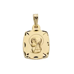 Virgen Niña medalla oro 18k Primera Comunión colgante 19 mm. cuadrado