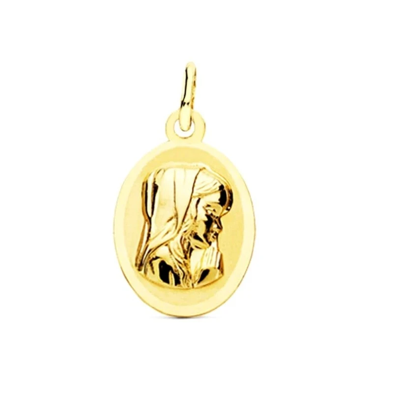 Virgen Niña medalla oro 18k Primera Comunión colgante 19 mm. ovalao m