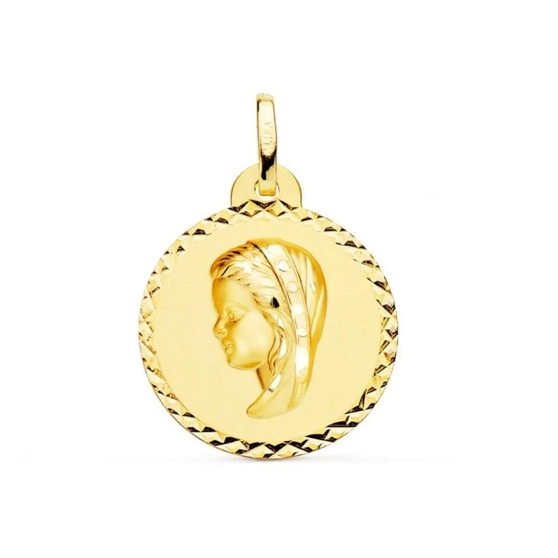 Virgen Niña medalla oro 18k Primera Comunión colgante 20 mm. bissel d