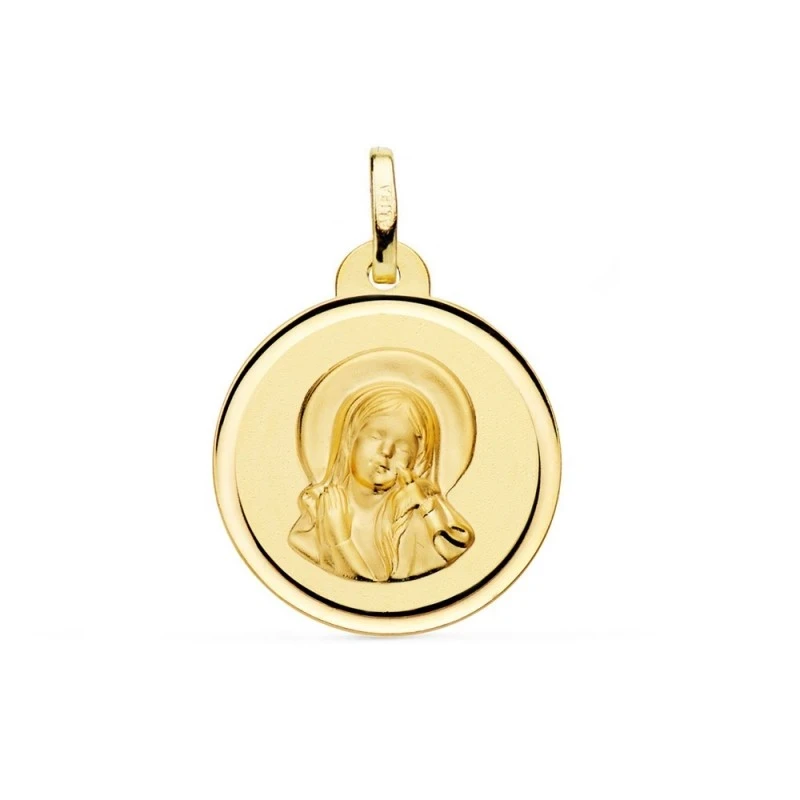 Virgen María Espíritu Santo medalla oro 18k Primera Comunión 20 mm. b