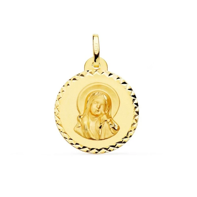 Virgen María Espíritu Santo medalla oro 18k Primera Comunión 20 mm. b