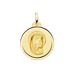 Virgen Niña medalla oro 18k Primera Comunión 20 mm. lisa bisel