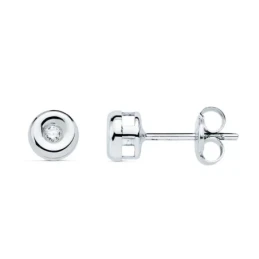 Pendientes oro blanco 18k niña 4.85 mm. dos diamantes brillantes 0.03