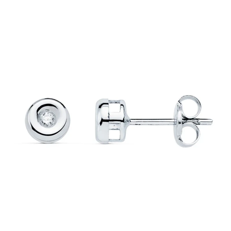 Pendientes oro blanco 18k niña 4.85 mm. dos diamantes brillantes 0.03
