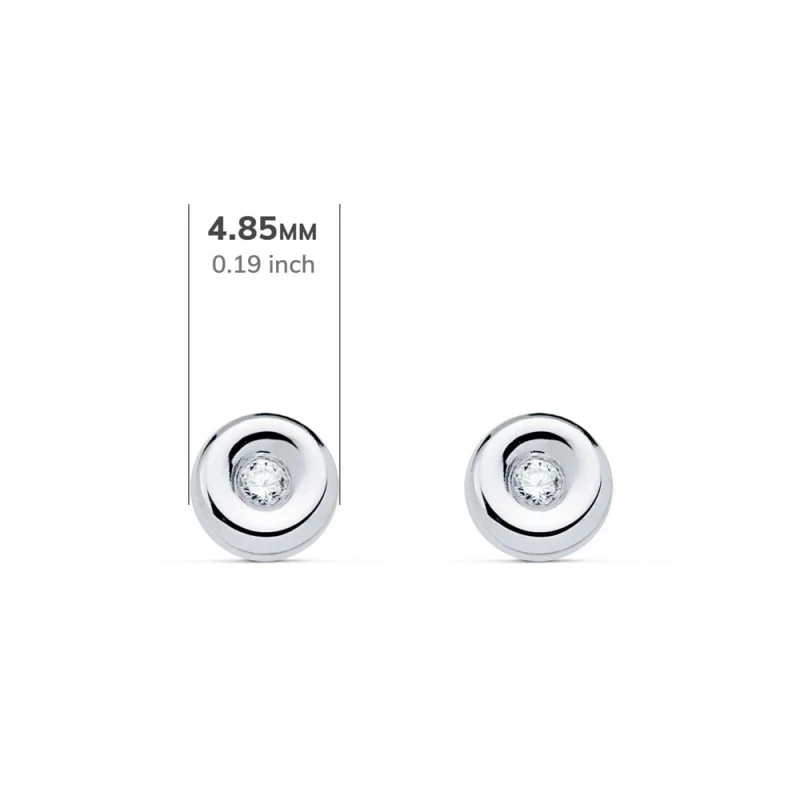 Pendientes oro blanco 18k niña 4.85 mm. dos diamantes brillantes 0.03